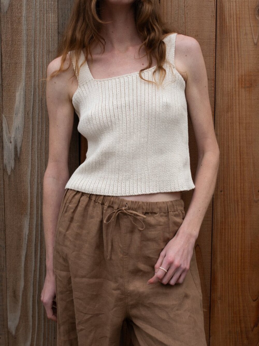 HONEST COTTON square knit tank in cream (OS)